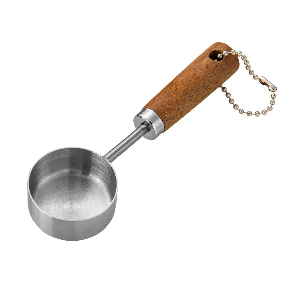 Stainless Steel Measuring Spoon Set | Gold Wood Handle Kitchen Baking Tool detail view