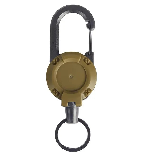 Retractable Heavy Duty Pull Reel Carabiner Key Chains Strong Steel Wire Rope Buckle Sp close-up view