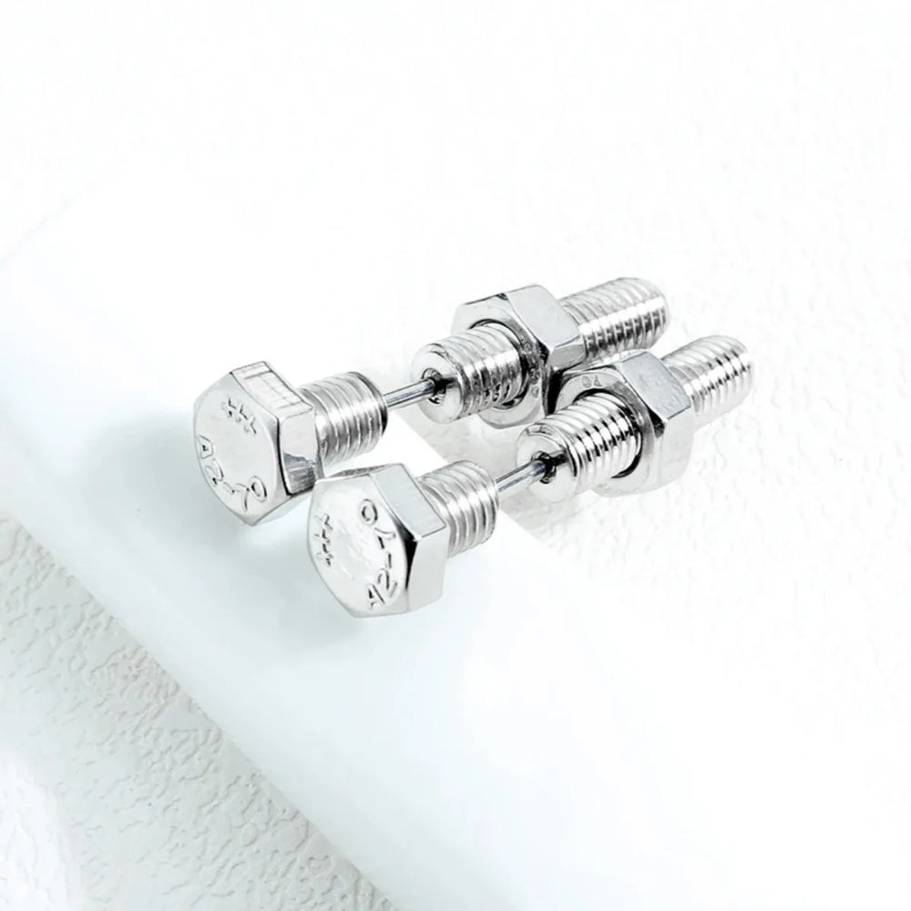 2Pcs Unisex Gothic Punk Rock Stainless Steel Nail Screw Piercing Stud Earrings Novelt lifestyle view