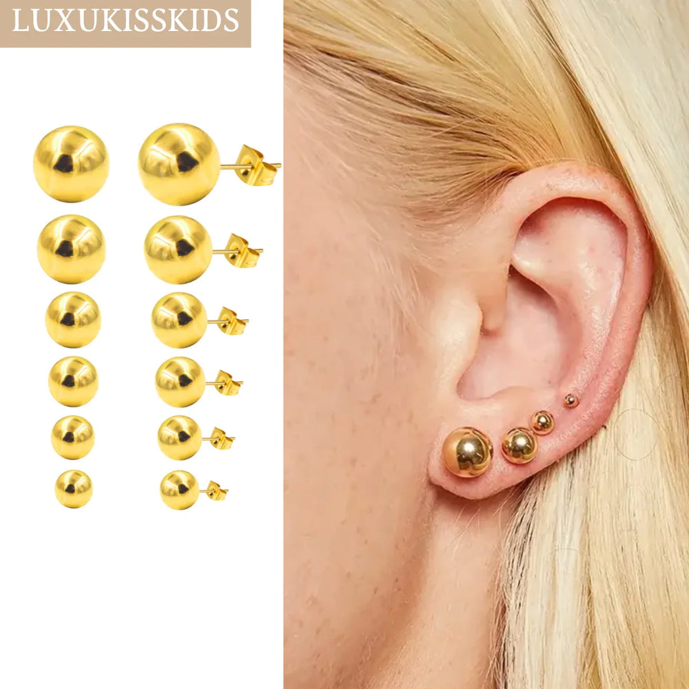 Stainless Steel Ball Stud Earrings Set 6 Pairs | Minimalist Round Clip Earrings for W alternate view