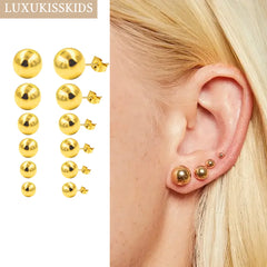 Stainless Steel Ball Stud Earrings Set 6 Pairs | Minimalist Round Clip Earrings for W alternate view