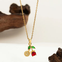 ANENJERY 316L Stainless Steel Fruit Pendant Necklace | Simple Fashion Jewelry for Women detail view