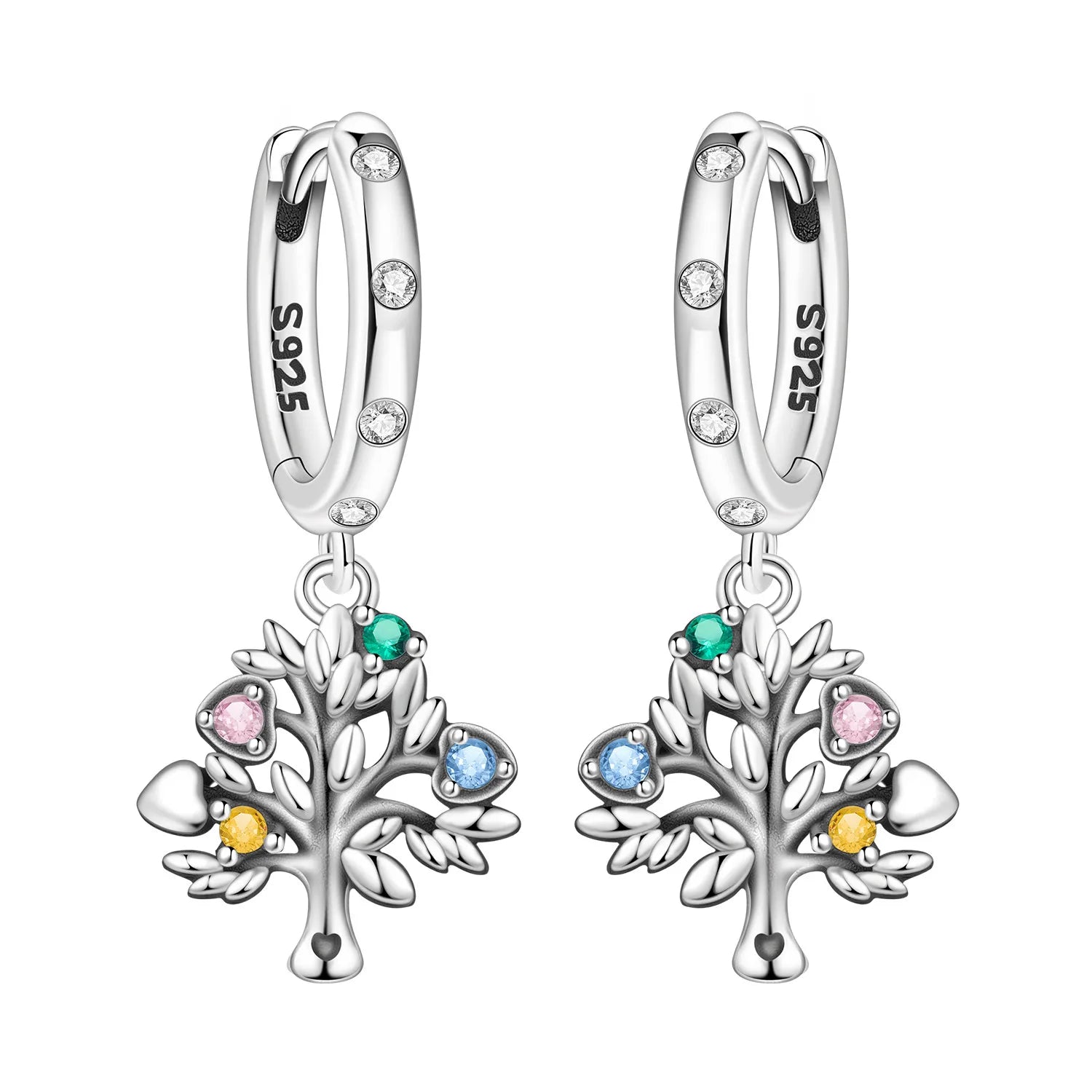 925 Sterling Silver Purple Flowers Plants Leaf Series Blue Iris Flower Earring Hoop additional angle