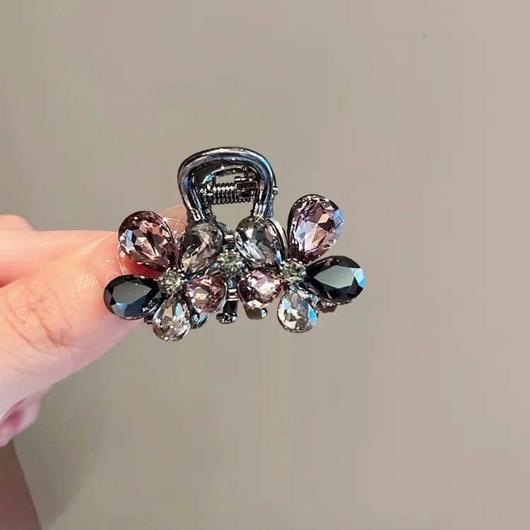 Light Luxury Imitation Crystal Flower Hair Gripper High-end Small Shark Clip Womens Back of Head Hair Clip Korean Style Headwear