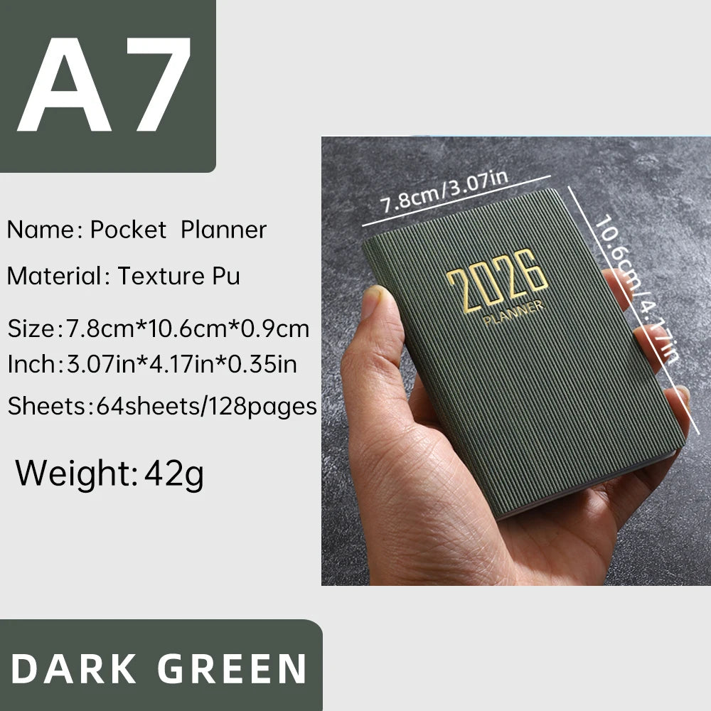 A7 2026 English Planner Book – Mini Pocket Weekly Calendar