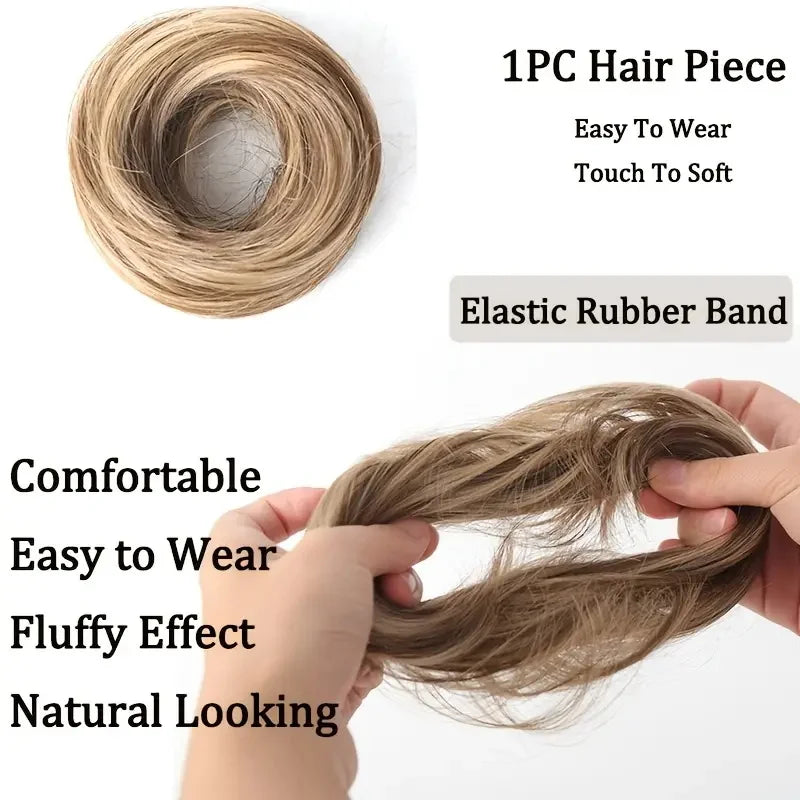 Elegant Synthetic Hair Bun for Women Soft Comfortable Chignon Style Elastic Rubber Ban close-up view
