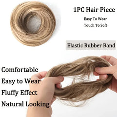 Elegant Synthetic Hair Bun for Women Soft Comfortable Chignon Style Elastic Rubber Ban close-up view