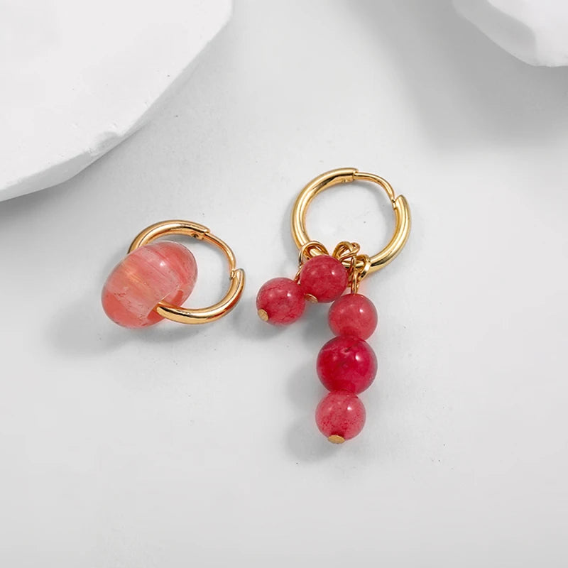 Trendy Asymmetry Pearl Drop Earrings | Stainless Steel Huggie Hoops for Women alternate view