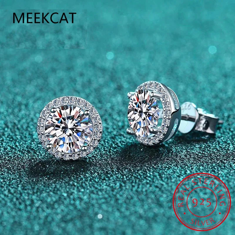 925 Sterling Silver 2 Carat Moissanite Round Earring Brincos Engagement Wedding Daily alternate view