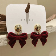 Vintage Black Flocking Bowknot Earrings | Geometric Drop Earrings for Women close-up view