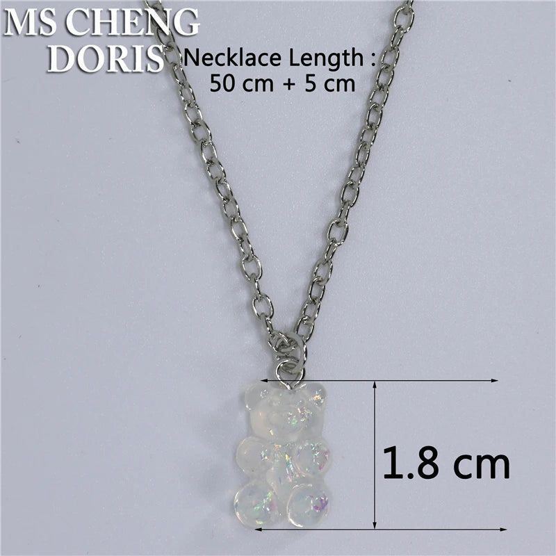 Handmade 33 Styles Colors Cute Resin Gummy Bear Chain Necklaces, Candy Color Pendant For detail view