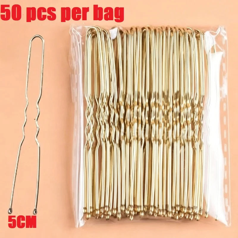 50pcs 5cm Bridal Bun Secure Styling Bobby Hair Clip U Shaped Hairpins Salon Hair Styling Tools XKBJ18