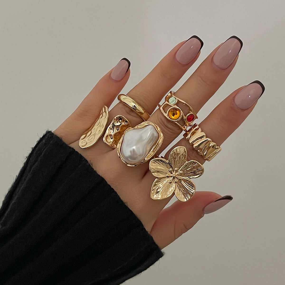 Ingemark 2025 New Irregular Exaggerated Metal Flower Open Rings Women Elegant Baroque alternate view