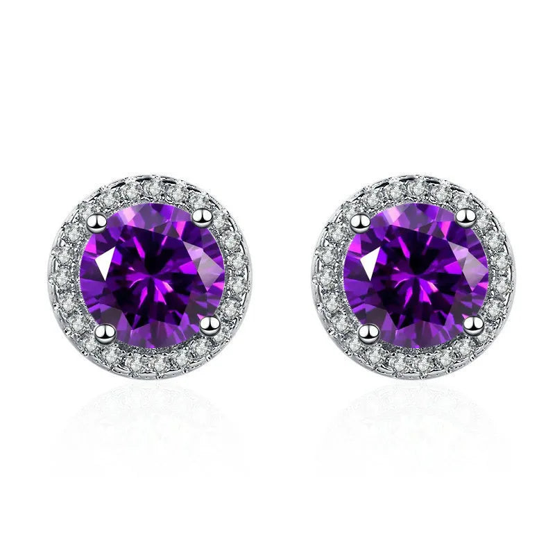925 Sterling Silver Stud Earrings | Zircon and Colored Gemstone Elegant Jewelry detail view