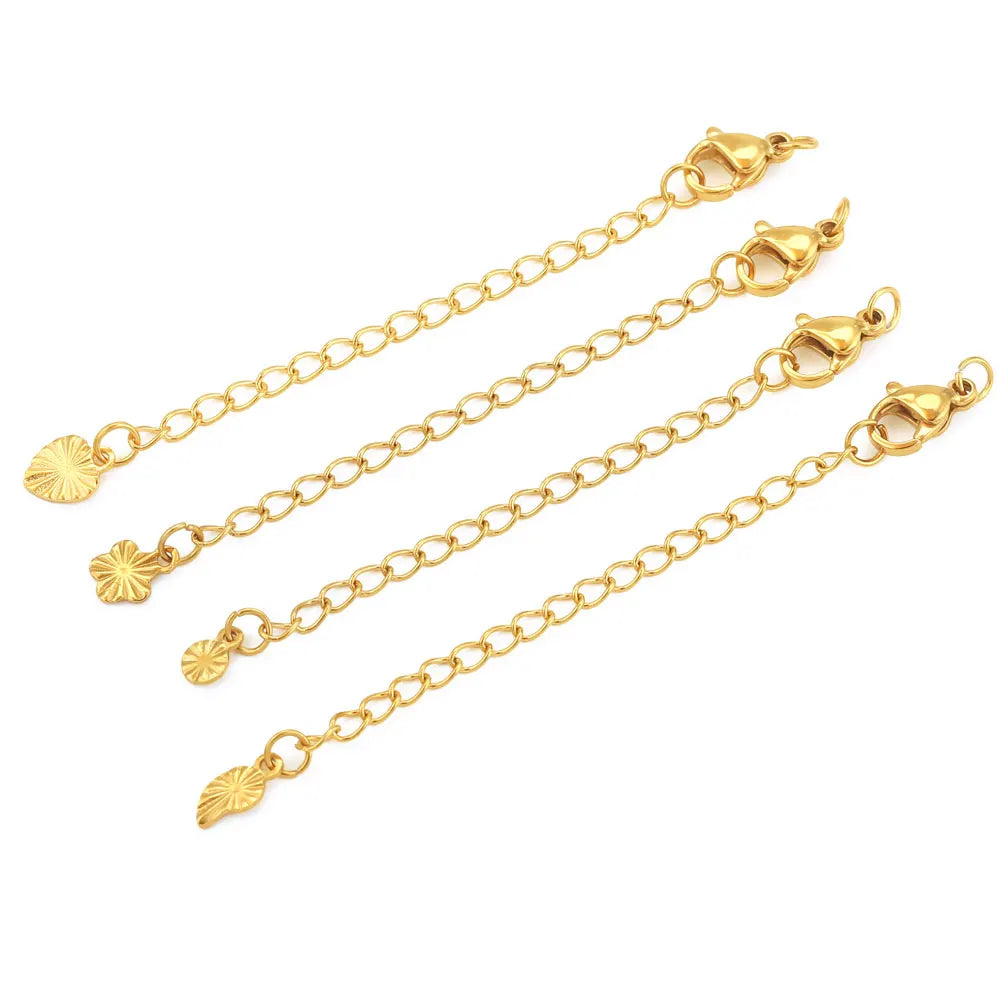 10pcs Stainless Steel Extension Extended Tail Chains With Lobster Clasps For Bracelet close-up view