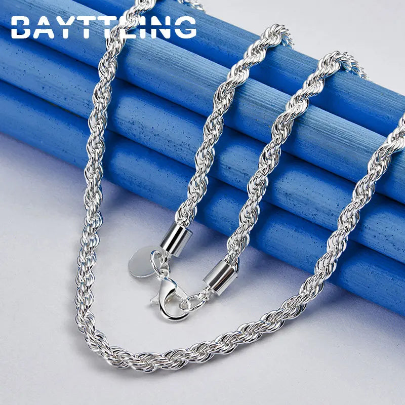 Charm 925 sterling silver Accessories Men 4MM 40-60cm 2PCS Rope Chain Necklace Brac additional angle