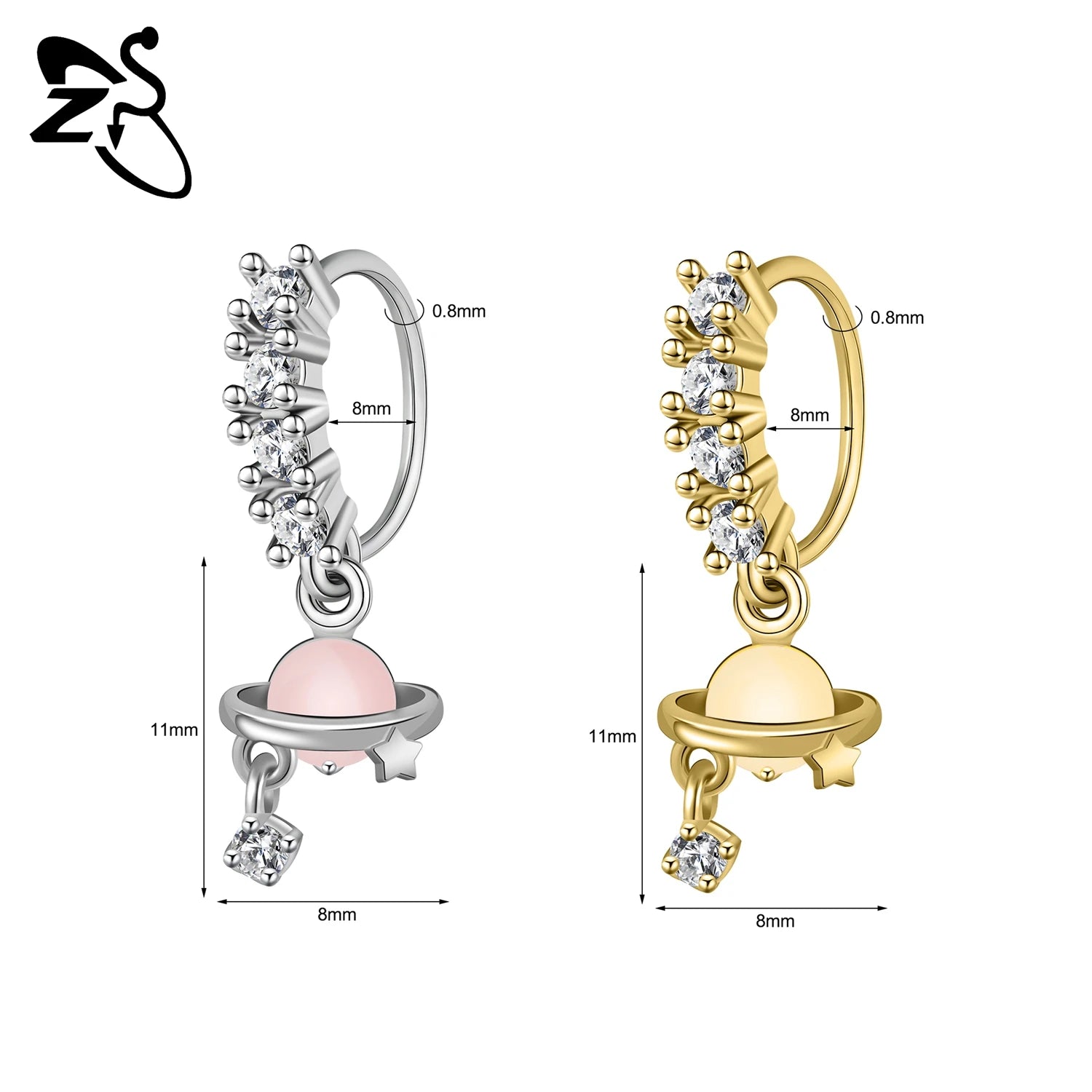 ZS 1 Piece 20G Trendy Hoop Nose Rings Women Moon Star Flower Pendant Septum Piercing lifestyle view