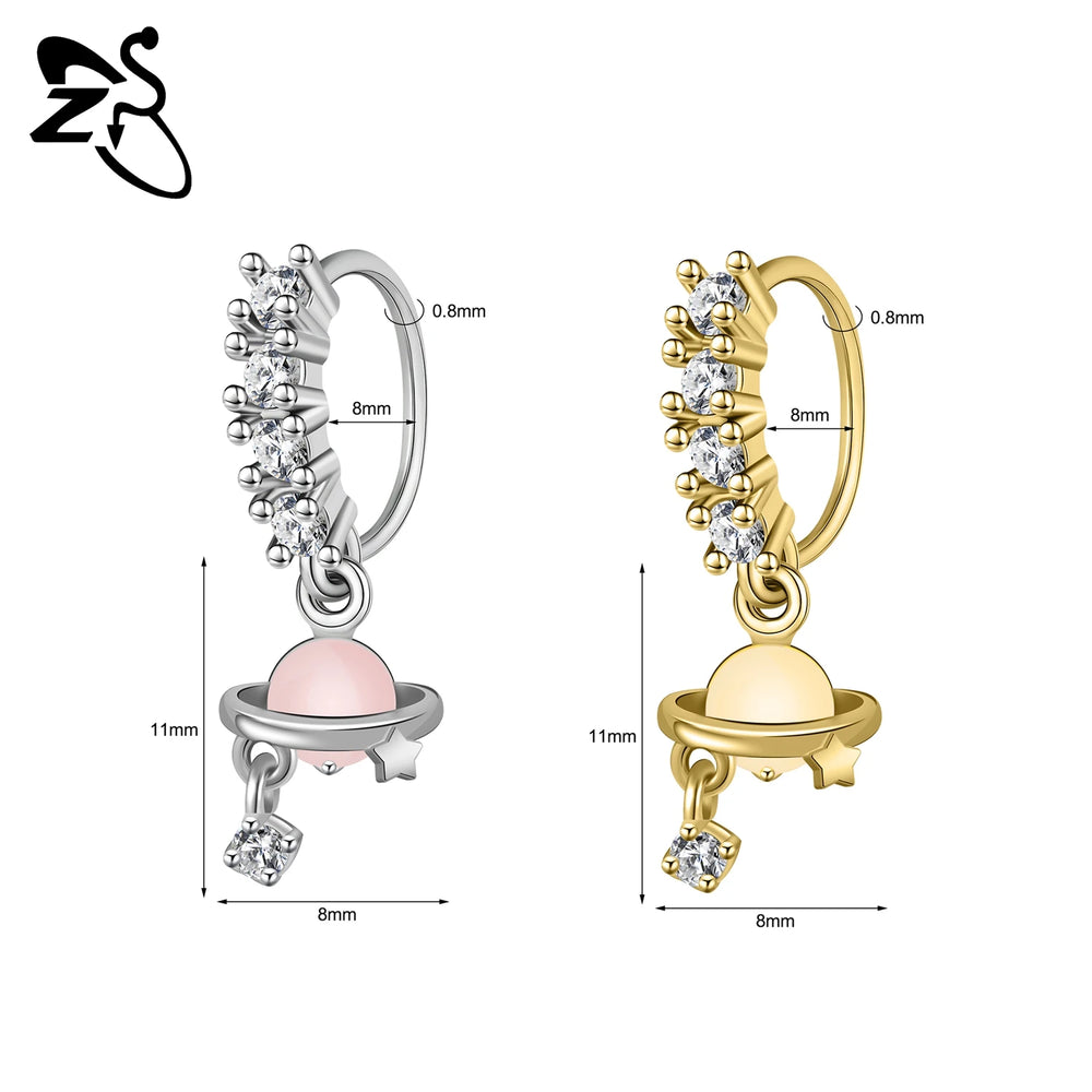 ZS 1 Piece 20G Trendy Hoop Nose Rings Women Moon Star Flower Pendant Septum Piercing lifestyle view