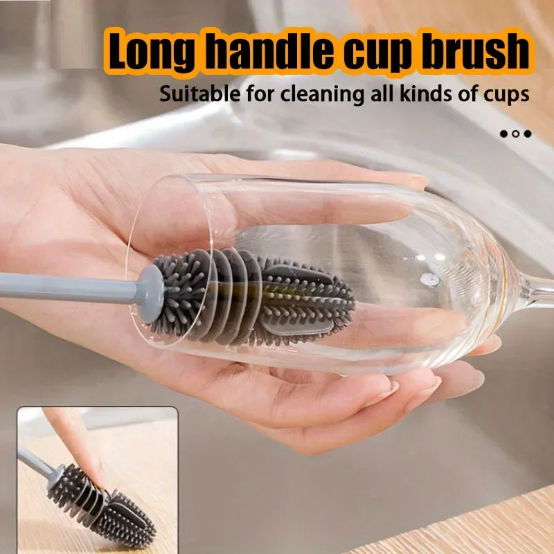 Silicone Milk Bottle Brush Cup Scrubber Glass Cleaner Kitchen Cleaning Tool Long Hand alternate view