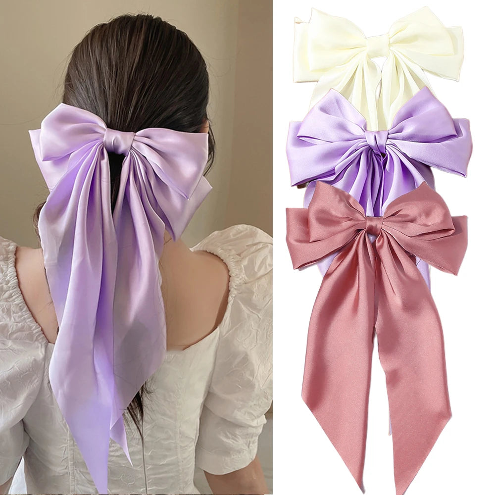 Satin Bow Hair Clips for Women Girls