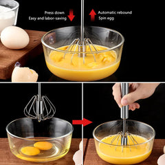 Household Semi-Automatic Rotating Egg Beater | Stainless Steel Manual Whisk close-up view