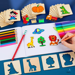 20pcs Montessori Kids Drawing Toys Wooden DIY Painting Stencils Set Craft Toy Coloring P detail view