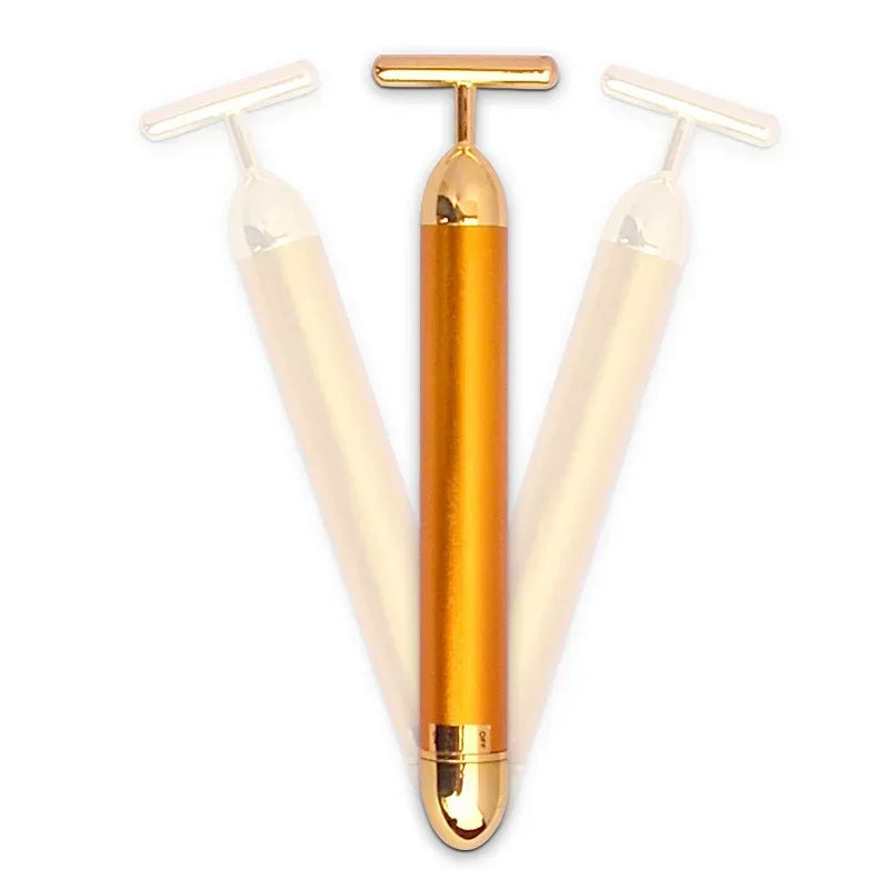 Gold Plated Facial Roller Massager | T-Shape Vibration Face Lift Tool alternate view