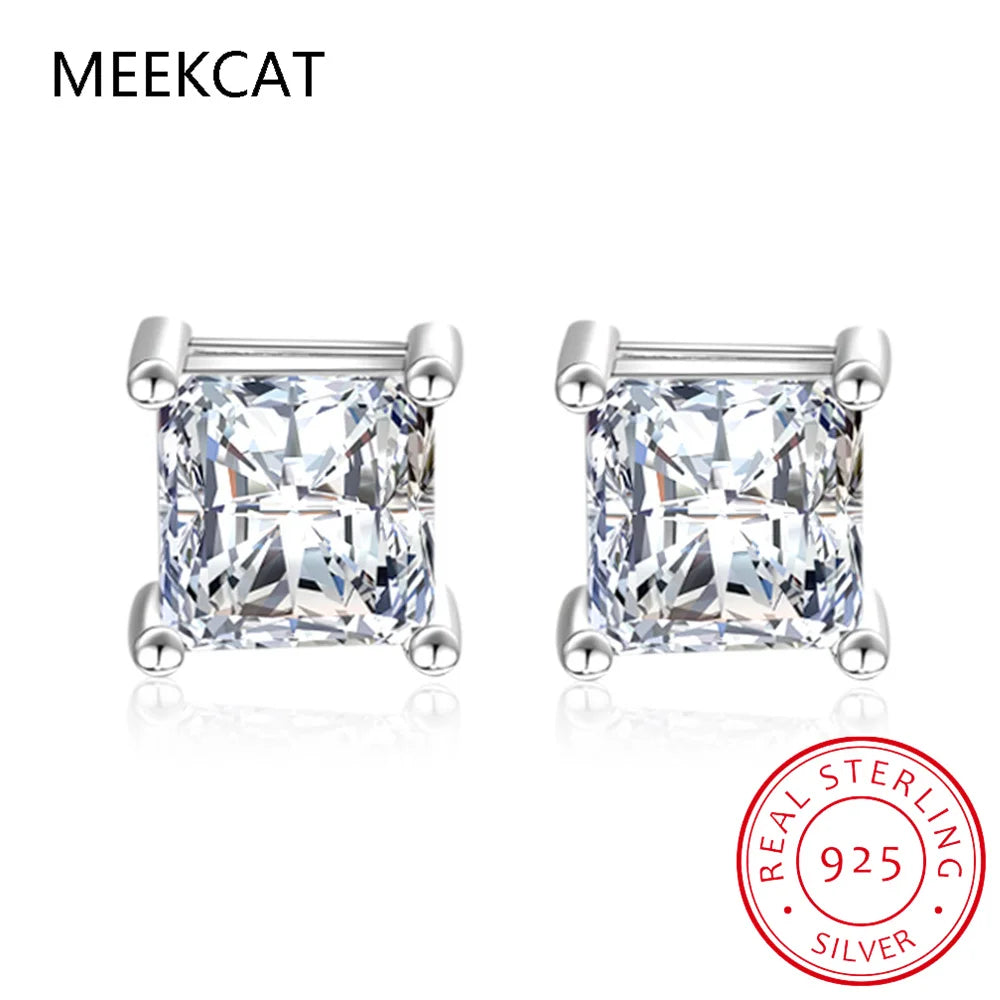 Princess Cut 1.2/2CT Moissanite Stud Earrings for Women Men VVS Simulated Diamond E additional angle