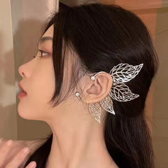 1Pc Chic Elf Ear Cuff Maple Leaf Hollowed Zircon Leaf Cosplay Fairy Earring Clips for alternate view