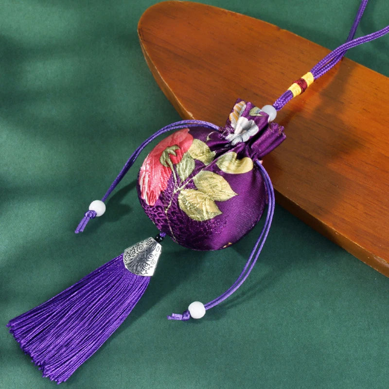 Chinese Style Embroidery Tassel Gift Pouch | Lotus Scented Sachet Bag additional angle