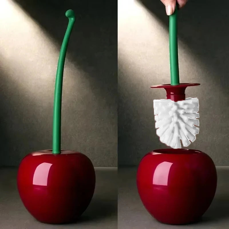 1pc Red Toilet Brush Creative Lovely Cherry Shape Lavatory Toilet Brush Holder Set additional angle