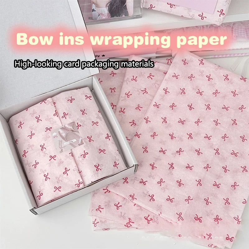 10 Pink Bow Snow Pear Wrapping Paper Sheets | Handmade Flower Bouquet Packaging alternate view