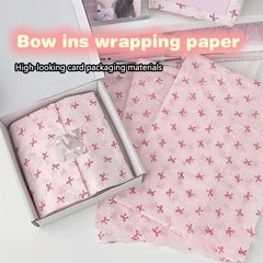 10 Pink Bow Snow Pear Wrapping Paper Sheets | Handmade Flower Bouquet Packaging alternate view
