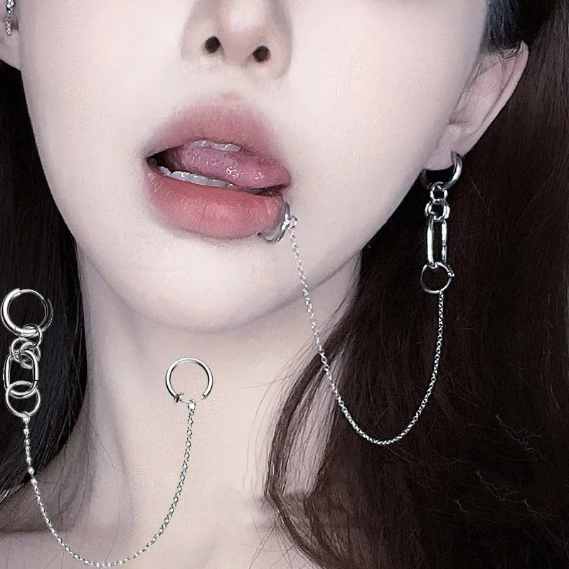 NANA Inspired Lip Piercing Set | Cosplay Punk Chain Earrings alternate view
