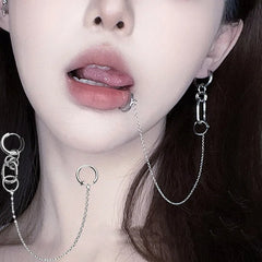 NANA Inspired Lip Piercing Set | Cosplay Punk Chain Earrings alternate view