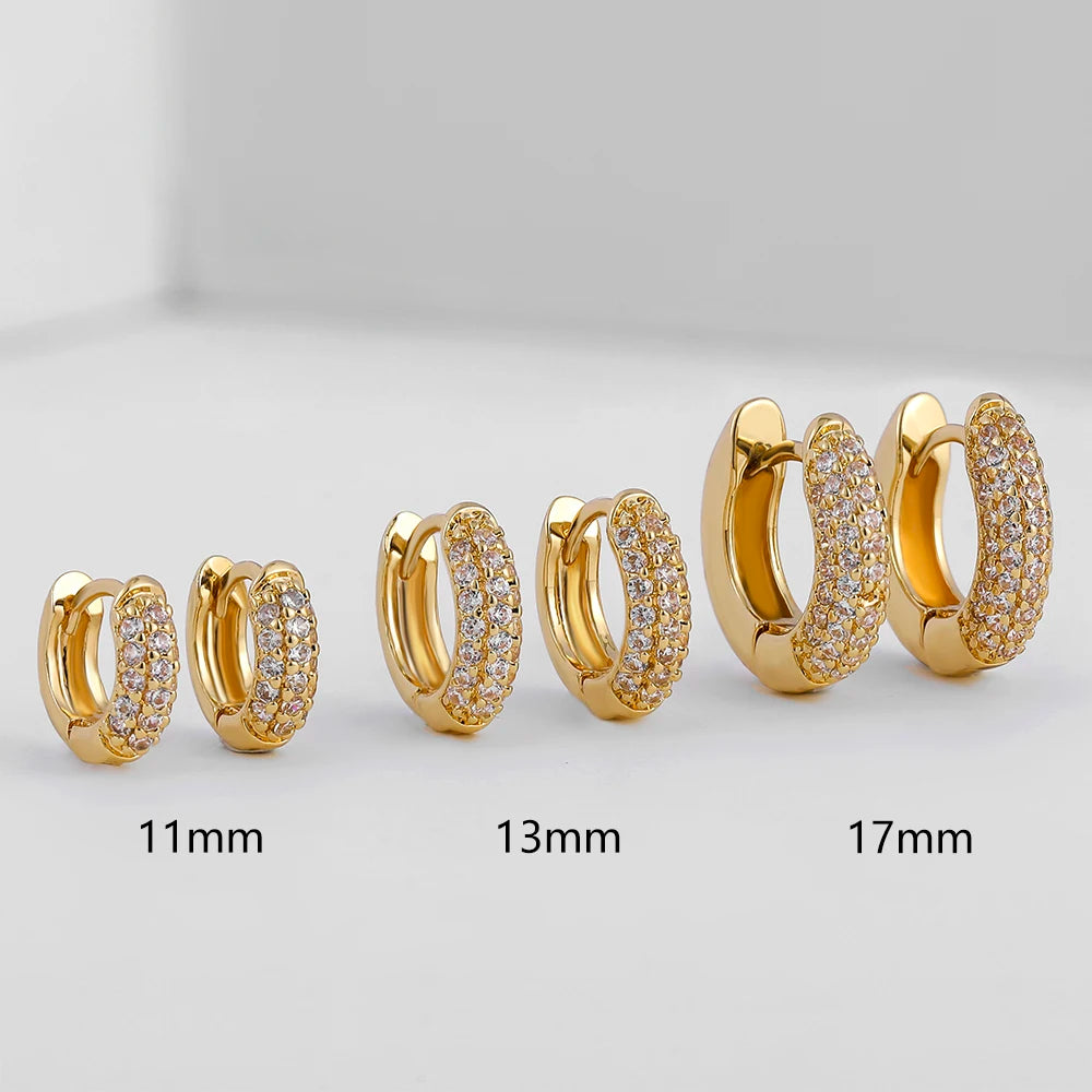 New Gold Plated Huggie Earrings with CZ Zircon Thin Ear Hoops Cartilage Earring for Women Round Mini