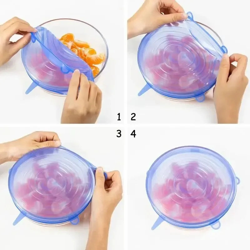 6pcs Reusable Silicone Stretch Lids For Food Bowls - Multifunctional Fruit And Vegetab close-up view