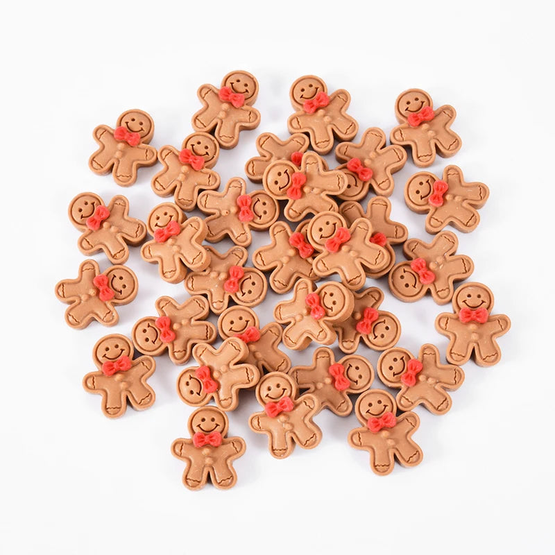 Christmas Gingerbread Man Resin Flatback Cabochon Figurine Set