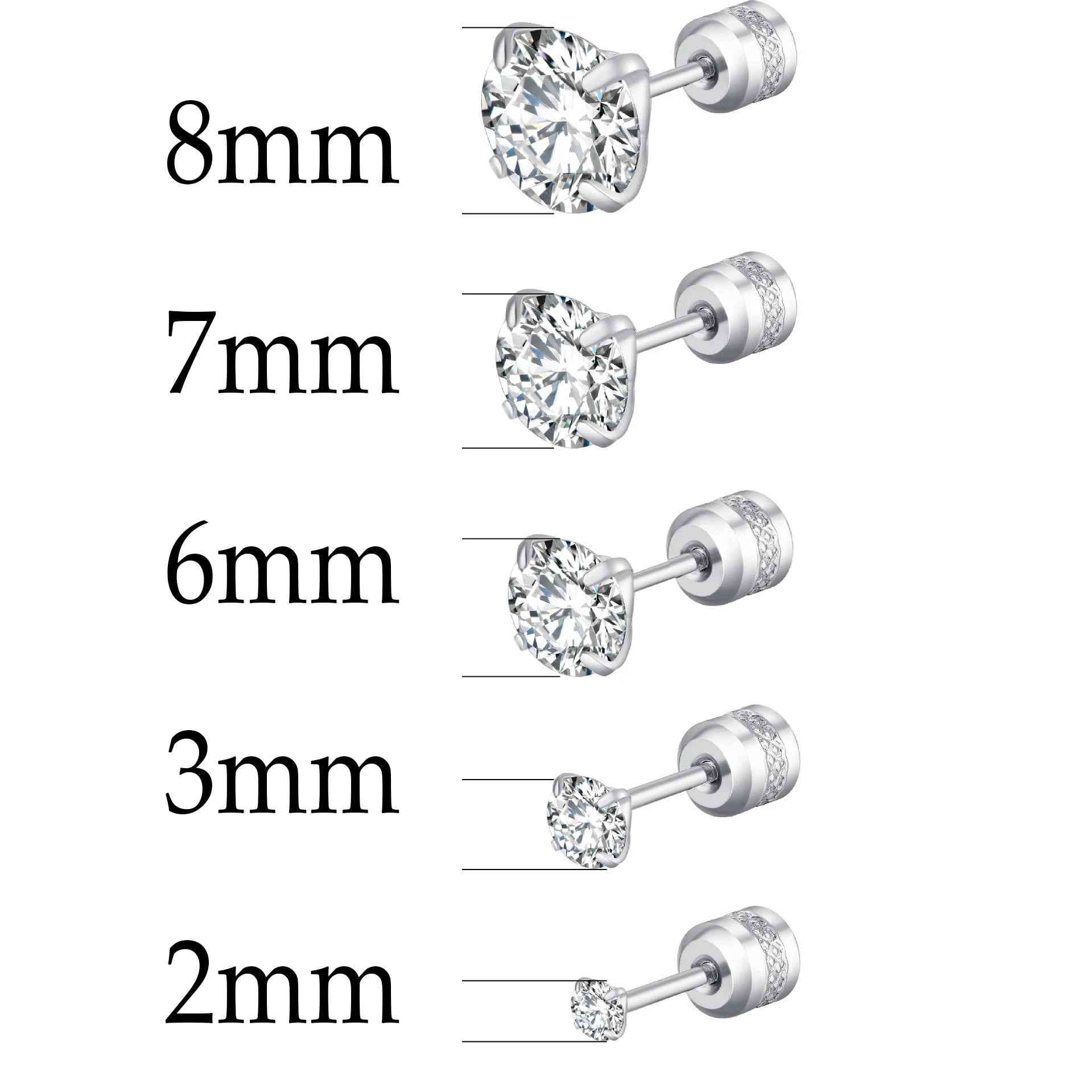 Stainless Steel Titanium Stud Earrings | 4 Color CZ Crystal Screw Back Earrings for Wome detail view