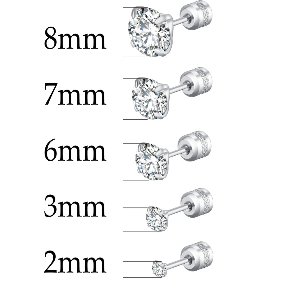 Stainless Steel Titanium Stud Earrings | 4 Color CZ Crystal Screw Back Earrings for Wome detail view