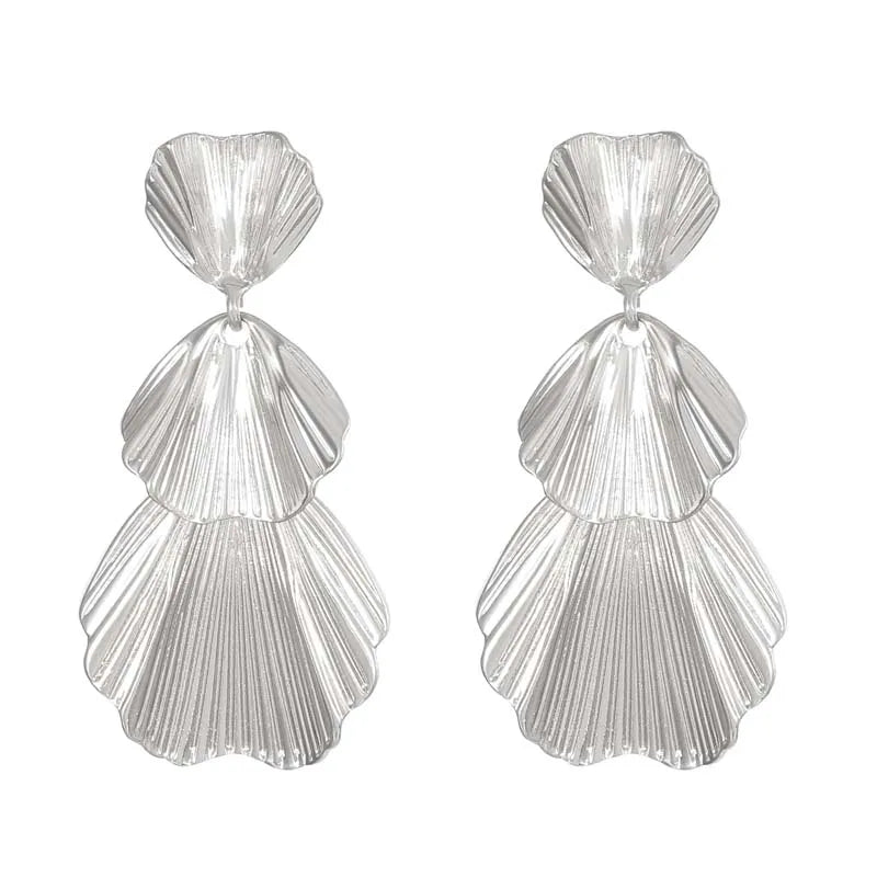 Exaggerated Metal Leaf Flower Drop Earrings for Women Fashion Gold Color Long Geometr alternate view