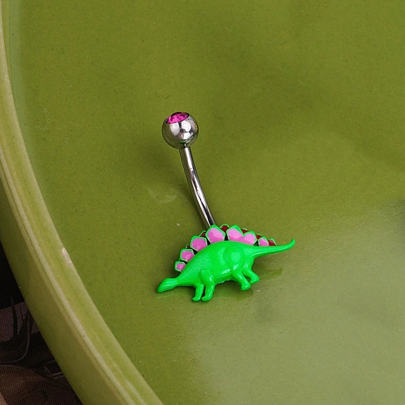 Sweet Dinosaur Navel Ring Zircon Heart Strawberry Belly Button Ring For Women Body Pie close-up view