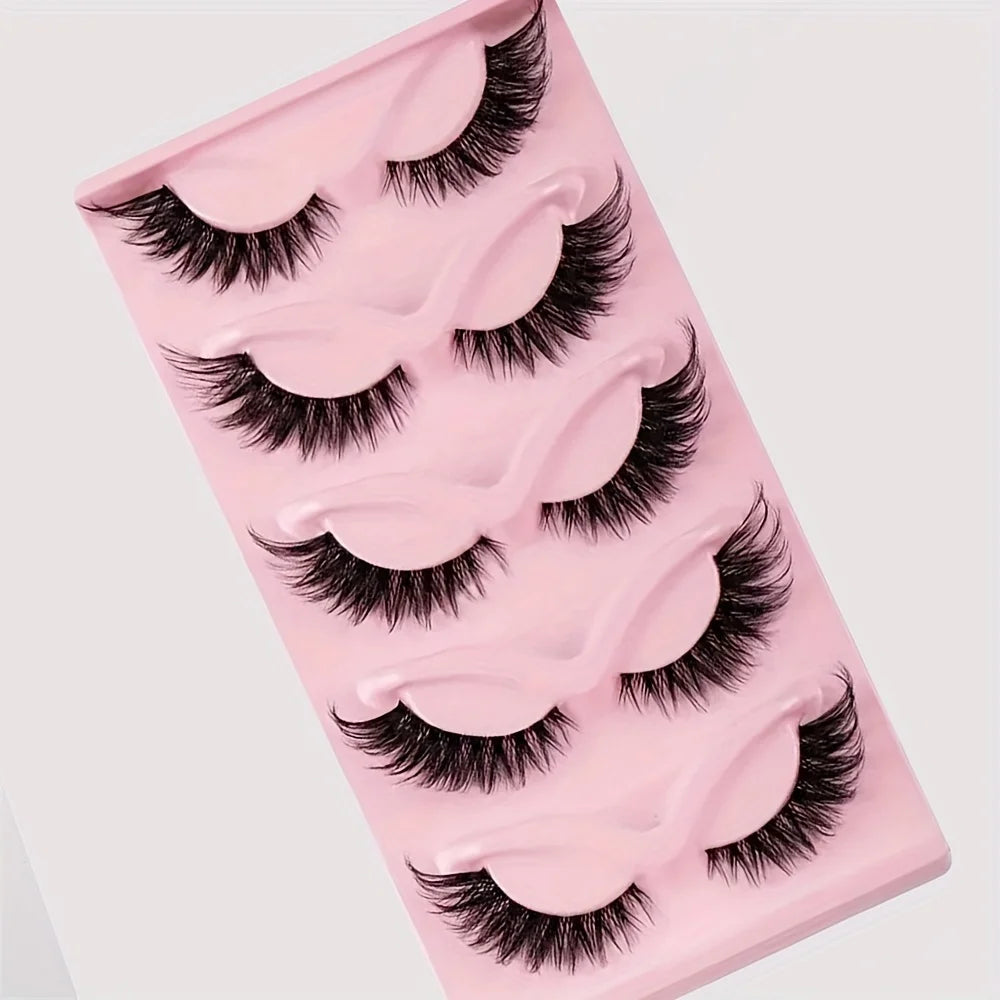 5 Pairs False Eyelashes - Natural Long, Cat Eye Style, Winged Tips, Manga Lashes for alternate view