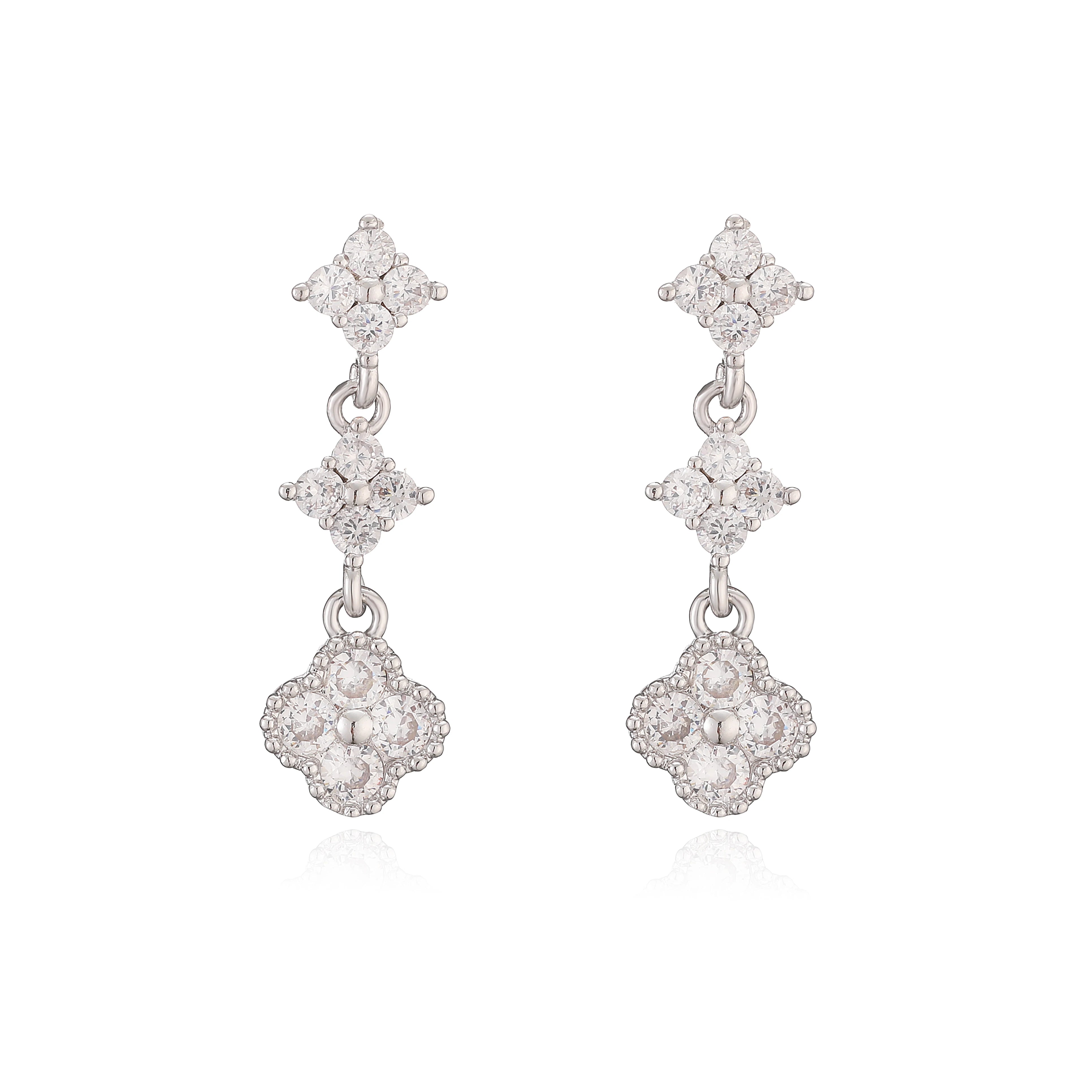 HECHENG,Sparkling Zirconia Stud Earrings Floral Tassel Earrings French Banquet Style lifestyle view