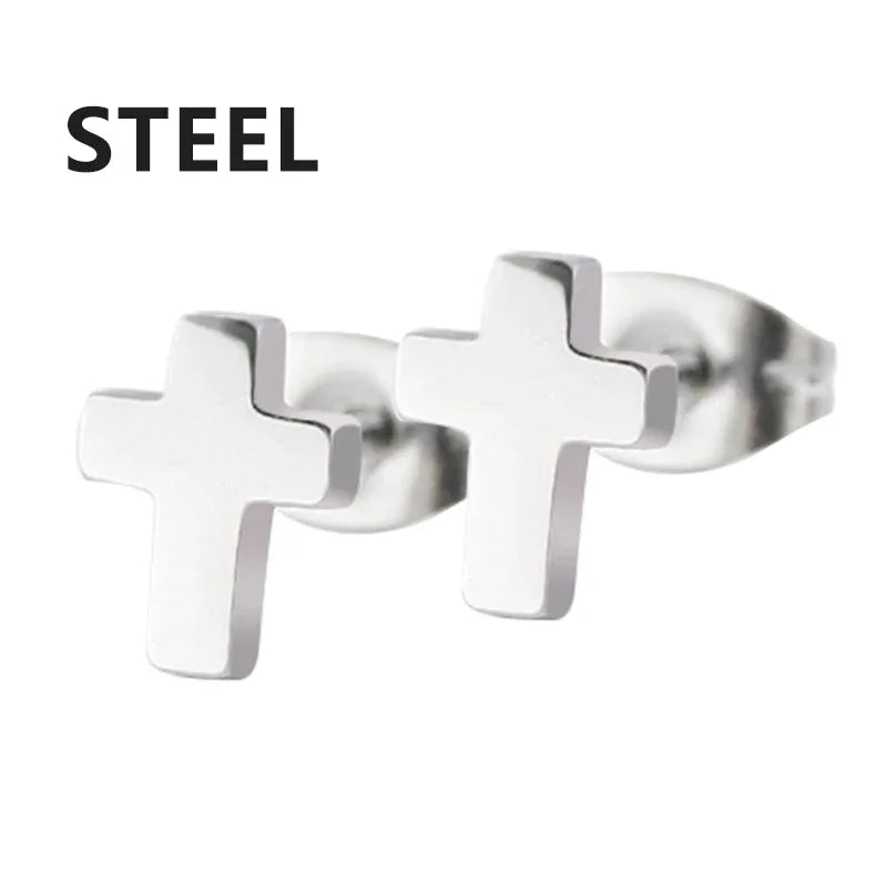Punk Stainless Steel Cross Stud Earrings Jewelry alternate view