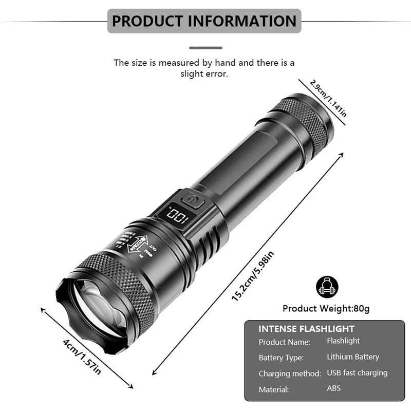 LED Tactical Flashlight P50 Telescopic Zoom Rechargeable additional angle