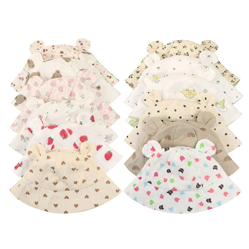 Muslin Baby Sun Hat for Toddlers | 100% Cotton Cartoon Kids Cap additional angle