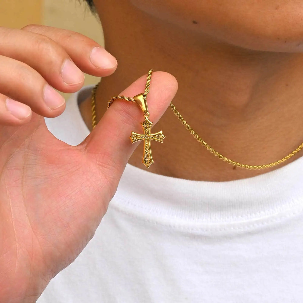 Hiphop Cross Necklace for Men Women | Stainless Steel Cross Charm Trendy Jewelry Gift detail view