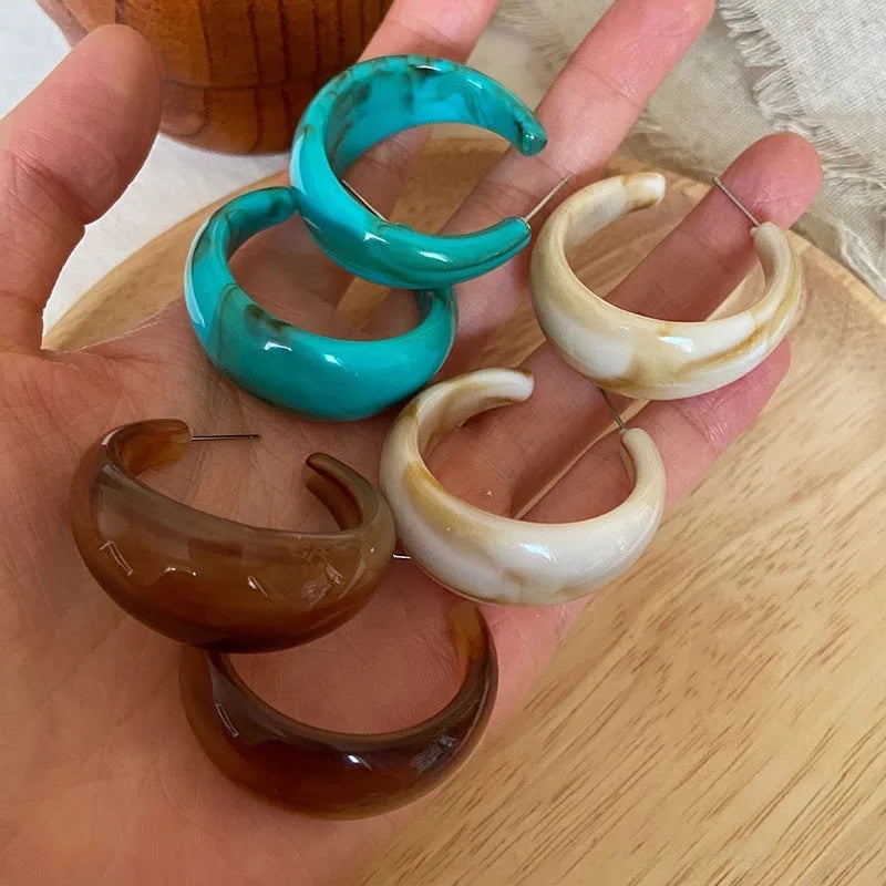 C-Shape Resin Hoop Earrings | Colorful Geometric Acrylic Jewelry for Women lifestyle view