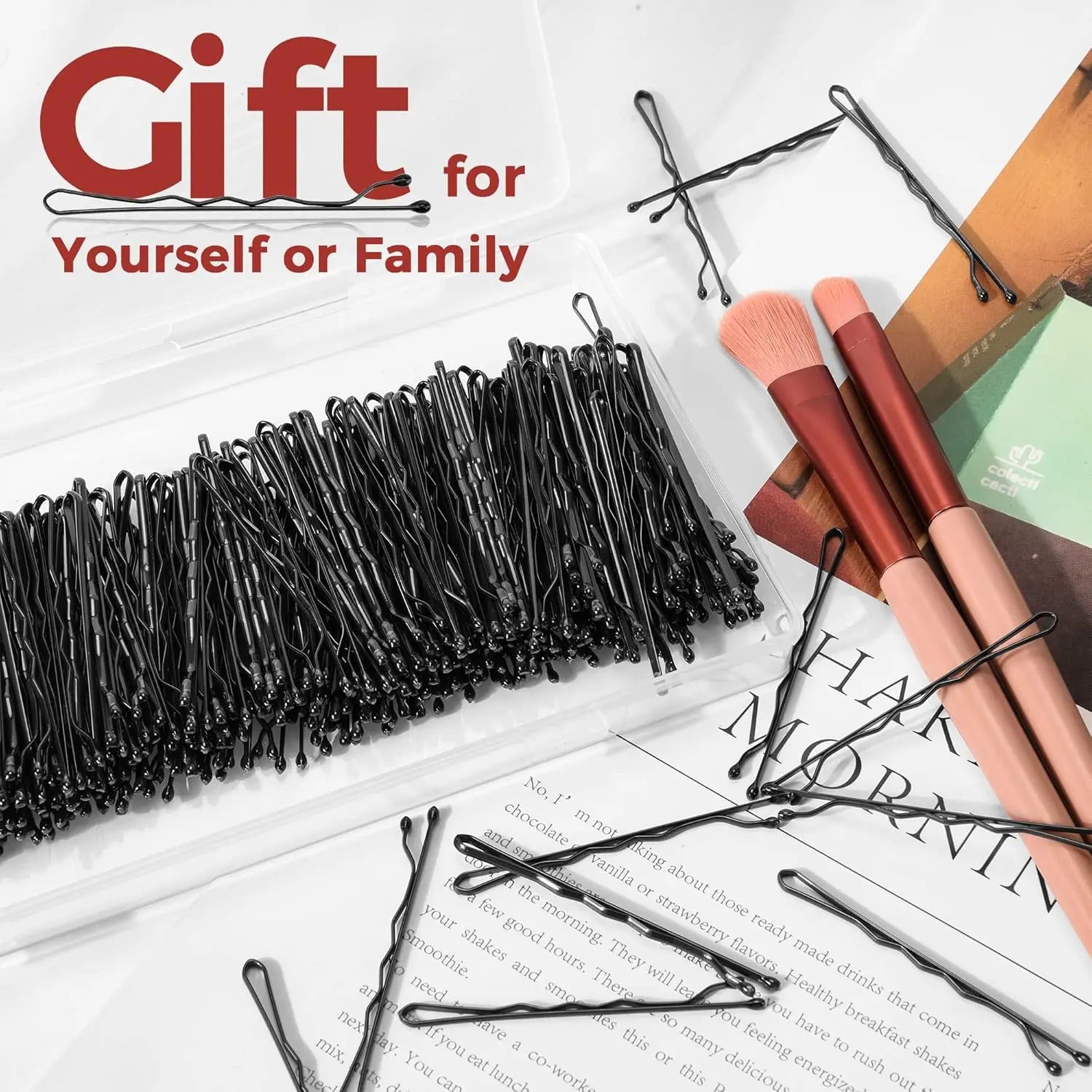 50/100/200Pcs Bobby Pins Black Hair Pins Premium Wavy Black Bobby Pins Hair Clips Suit close-up view